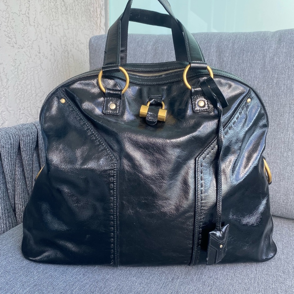 Yves Saint Laurent Muse Stylish Black Patent Leather Bag